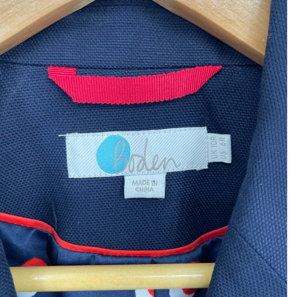 Boden Navy Blue Red Contrast Lilah Single Breasted Cotton Blazer Jacket Size 6 - Picture 6 of 8